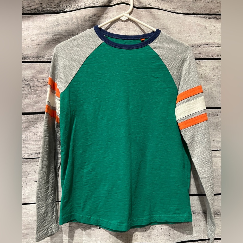Boden Kids Green Gray Orange Raglan Long Sleeve Tshirt Cotton Size 13-14